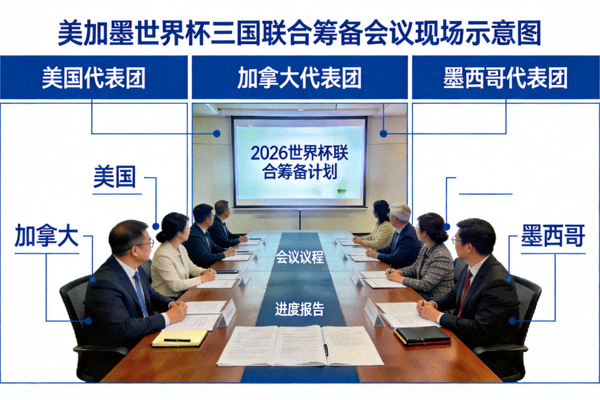 美加墨世界杯三国联合筹备会议现场示意图