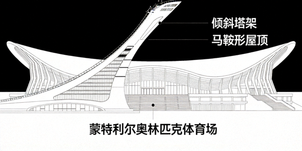 蒙特利尔奥林匹克体育场独特造型示意图